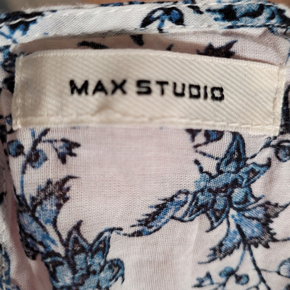 Max Studio Blue Floral Cotton Tiered Midi Dress Cottagecore Boho Coastal Prairie - Picture 2 of 7